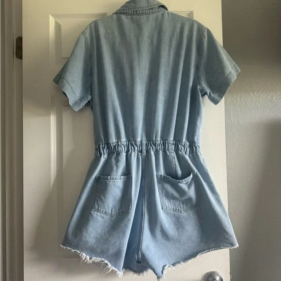 SHEIN Light Blue Denim Shorts Romper - Picture 2 of 2